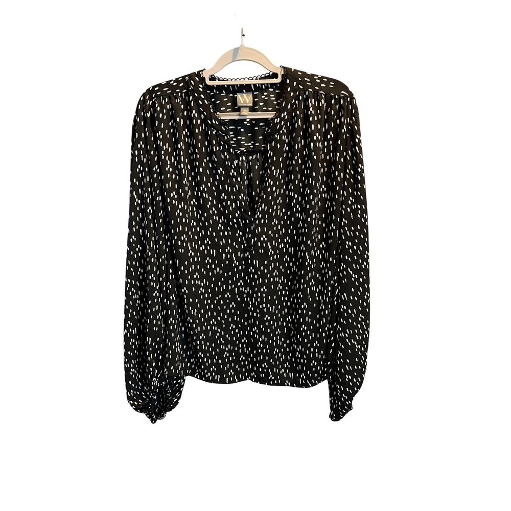 Worthington Womens 3X Black White Abstract Dot Long Sleeve V-Neck Blouse Top